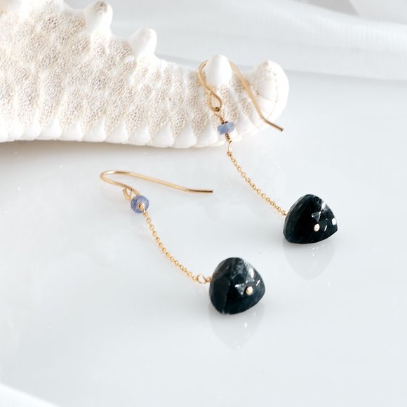 Blue Opal & Tanzanite Long Dangle Earrings, 14K Gold Filled Dainty Earrings - Picture 6 of 10